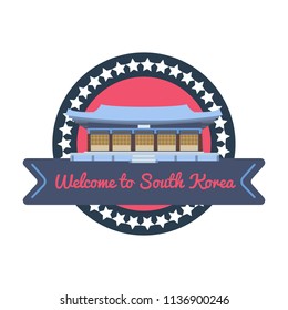 Korean welcome sticker in flat style. For diary, travels and voyage. Vector illustration.