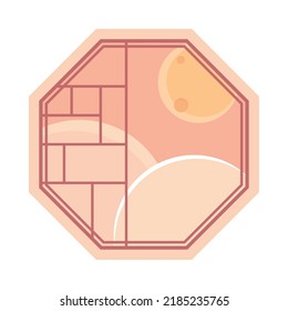 korean window and moon icon isolated