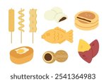 Korean winter snack set illustration. Winter street food collection on white background. Flat style vector clip art.  