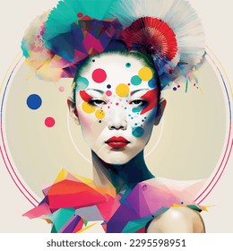 Korean woman fashion portrait watercolor design 