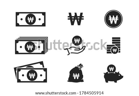 korean won banknotes, coins, cash and money icons. financial and banking infographic elements and symbols for web design