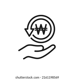Korean won cashback. Money return. Chargeback line icon isolated on white background. Vector illustration