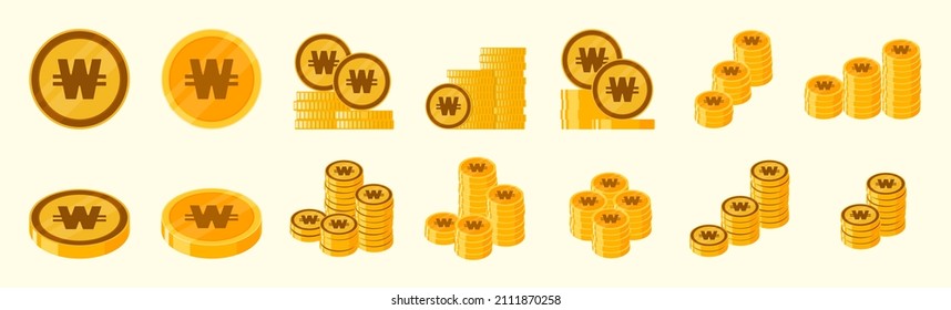 Korean Won Coin Icon Set