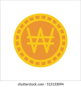 Korean won coin symbol sign flat icon on background