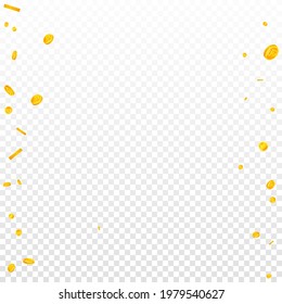 Koreanische Won-Münzen fallen. Bewundernswerte verstreute WON-Münzen. Korea Geld. Fantasievolles Jackpot, Reichtum oder Erfolgskonzept. Vektorgrafik.