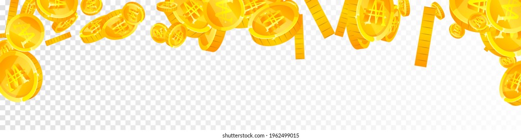Korean won coins falling. Classic scattered WON coins. Korea money. Magnetic jackpot, wealth or success concept. Vector illustration.