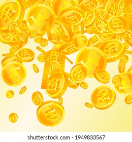 Caen monedas de won coreanos. Monedas WON dispersas extra. Dinero coreano. Pozo pozo, riqueza o concepto de éxito. Ilustración vectorial.