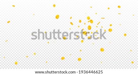 Korean won coins falling. Fresh scattered WON coins. Korea money. Gorgeous jackpot, wealth or success concept. Vector illustration.