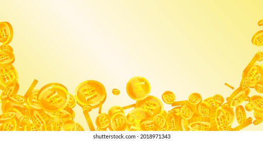 Korean won coins falling. Great scattered WON coins. Korea money. Powerful jackpot, wealth or success concept. Vector illustration.