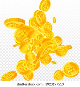 Koreanische Won-Münzen fallen. Kräftige verstreute WON-Münzen. Korea Geld. Interessante Jackpot, Reichtum oder Erfolgskonzept. Vektorgrafik.