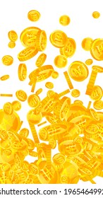 Korean won coins falling. Powerful scattered WON coins. Korea money. Adorable jackpot, wealth or success concept. Vector illustration.