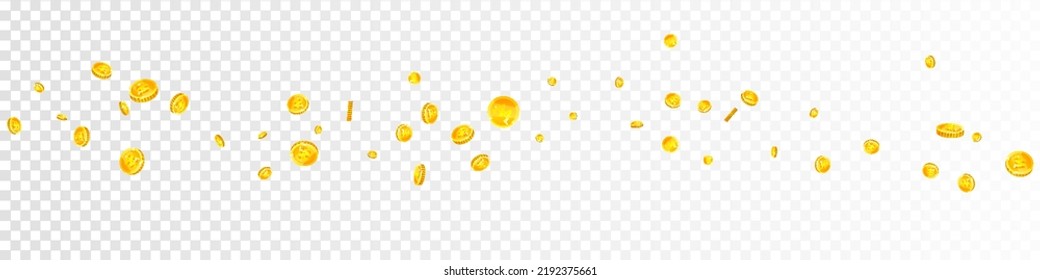 Korean won coins falling. Scattered gold WON coins. Korea money. Global financial crisis concept. Panoramic vector illustration.