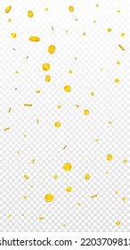 Korean won coins falling. Scattered gold WON coins. Korea money. Great business success concept. Vector illustration.