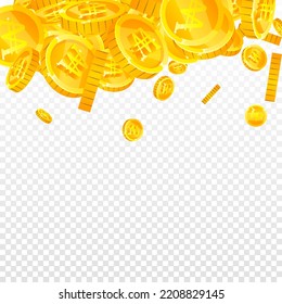 Korean won coins falling. Scattered gold WON coins. Korea money. Jackpot wealth or success concept. Square vector illustration.