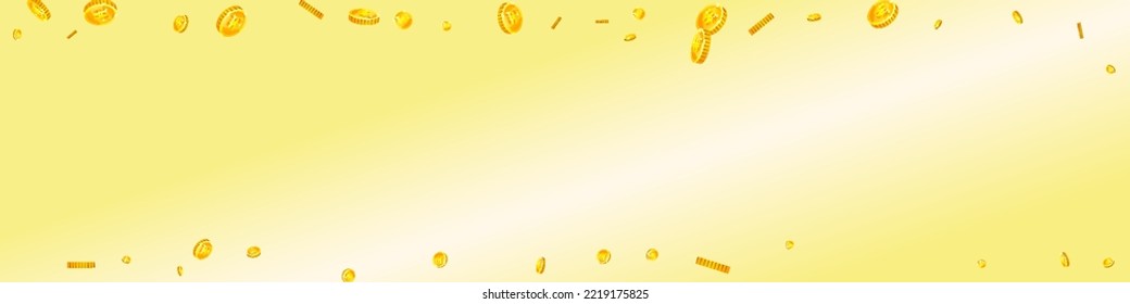 Korean won coins falling. Scattered gold WON coins. Korea money. Global financial crisis concept. Panoramic vector illustration.