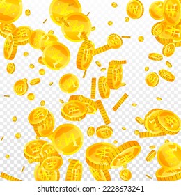 Koreanische Won-Münzen fallen. Geschlagene goldene WON-Münzen. Korea Geld. Großartiges Erfolgskonzept für Unternehmen. Square, Vektorgrafik.