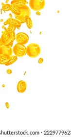 Korean won coins falling. Scattered gold WON coins. Korea money. Global financial crisis concept. Vector illustration.