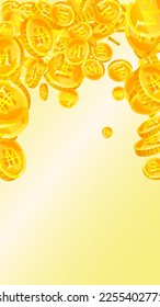 Korean won coins falling. Scattered gold WON coins. Korea money. Great business success concept. Vector illustration.