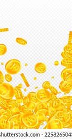 Koreanische Won-Münzen fallen. Geschlagene goldene WON-Münzen. Korea Geld. Weltweites Konzept der Finanzkrise. Vektorgrafik.