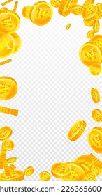 Korean won coins falling. Scattered gold WON coins. Korea money. Jackpot wealth or success concept. Vector illustration.