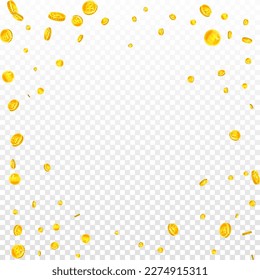 Korean won coins falling. Scattered gold WON coins. Korea money. Global financial crisis concept. Square vector illustration.