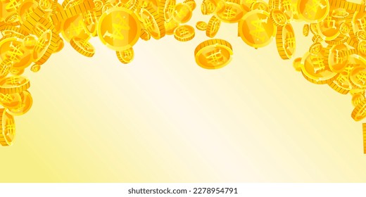 Korean won coins falling. Scattered gold WON coins. Korea money. Great business success concept. Wide vector illustration.