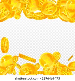 Caen monedas de won coreanos. El oro esparcido ganó las monedas. Dinero coreano. Concepto de crisis financiera global. Ilustración vectorial cuadrada.