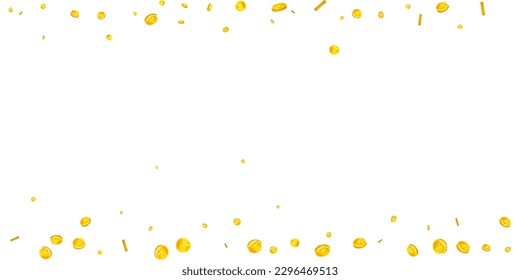 Korean won coins falling. Scattered gold WON coins. Korea money. Global financial crisis concept. Wide vector illustration.