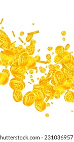 Korean won coins falling. Scattered gold WON coins. Korea money. Jackpot wealth or success concept. Vector illustration.