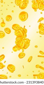 Caen monedas de won coreanos. El oro esparcido ganó las monedas. Dinero coreano. Gran concepto de éxito empresarial. Ilustración vectorial.