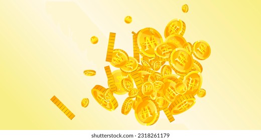 Koreanische Won-Münzen fallen. Geschlagene goldene WON-Münzen. Korea Geld. Jackpot-Reichtum oder Erfolgskonzept. Große Vektorgrafik.