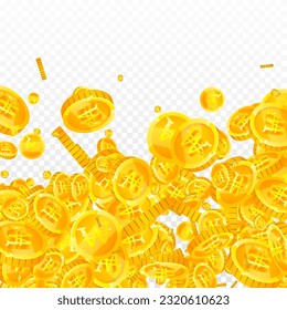 Korean won coins falling. Scattered gold WON coins. Korea money. Global financial crisis concept. Square vector illustration.