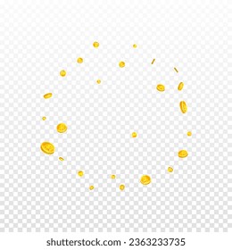 Caen monedas de won coreanos. El oro esparcido ganó las monedas. Dinero coreano. El concepto de riqueza o éxito del bote. Ilustración vectorial cuadrada.