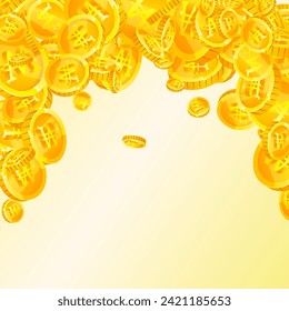 Koreanische Won-Münzen fallen. Geschlagene goldene WON-Münzen. Korea Geld. Jackpot-Reichtum oder Erfolgskonzept. Square, Vektorgrafik.