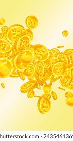 Korean won coins falling. Scattered gold WON coins. Korea money. Global financial crisis concept. Vector illustration.