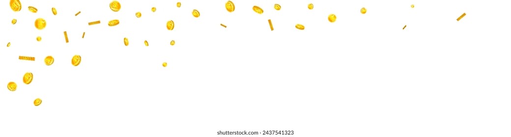 Korean won coins falling. Scattered gold WON coins. Korea money. Global financial crisis concept. Panoramic vector illustration.