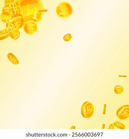 Korean won coins falling. Scattered gold WON coins. Korea money. Jackpot wealth or success concept. Square vector illustration.