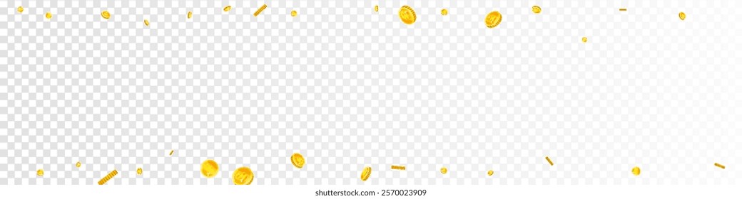 Korean won coins falling. Scattered gold WON coins. Korea money. Great business success concept. Panoramic vector illustration.