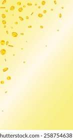 Korean won coins falling. Scattered gold WON coins. Korea money. Jackpot wealth or success concept. Vector illustration.