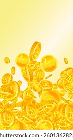 Korean won coins falling. Scattered gold WON coins. Korea money. Great business success concept. Vector illustration.