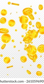 Korean won coins falling. Scattered gold WON coins. Korea money. Great business success concept. Vector illustration.