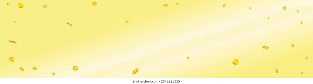 Korean won coins falling. Scattered gold WON coins. Korea money. Great business success concept. Panoramic vector illustration.