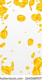Korean won coins falling. Scattered gold WON coins. Korea money. Global financial crisis concept. Vector illustration.