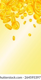 Coreano ganhou moedas caindo. Moedas WON de ouro disperso. Dinheiro da Coreia. Jackpot conceito de riqueza ou sucesso. Ilustração vetorial.