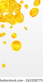 Coreano ganó monedas cayendo. Monedas de oro WON dispersas. Dinero de Corea. Concepto de crisis financiera mundial. Ilustración vectorial.