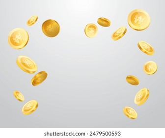 Korean Won currency realistic gold coin floating, money sign vector illustration