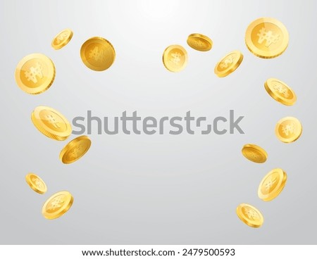 Korean Won currency realistic gold coin floating, money sign vector illustration