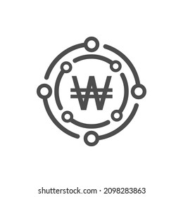 Korean won digital money line icon isolated on white background. Vector illustration