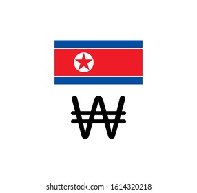 Korean won, flag icon. Vector illustration, flat design