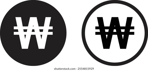 Korean won icon set in two styles . South Korean currency icon . Vector illustration